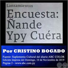  ENCUESTA: ANDE YPY CURA - Por CRISTINO BOGADO - Domingo, 10 de Noviembre de 2019